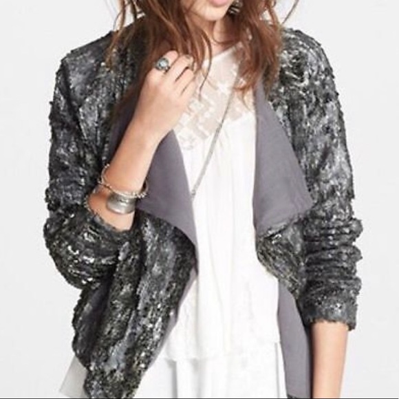 Free People Party Sequin Open Drape Jacket Extra Small - Picture 1 of 16